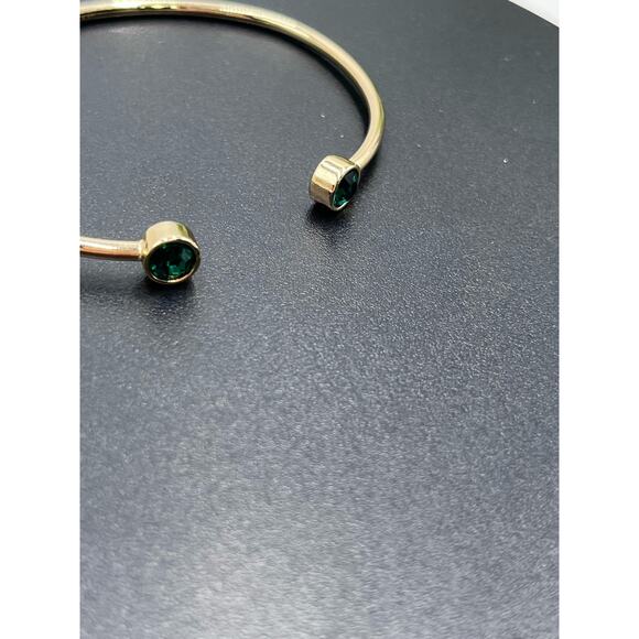 Alex and Ani Emerald Flex Cuff Bracelet Brass Shiny Gold Green Stone - Picture 5 of 14